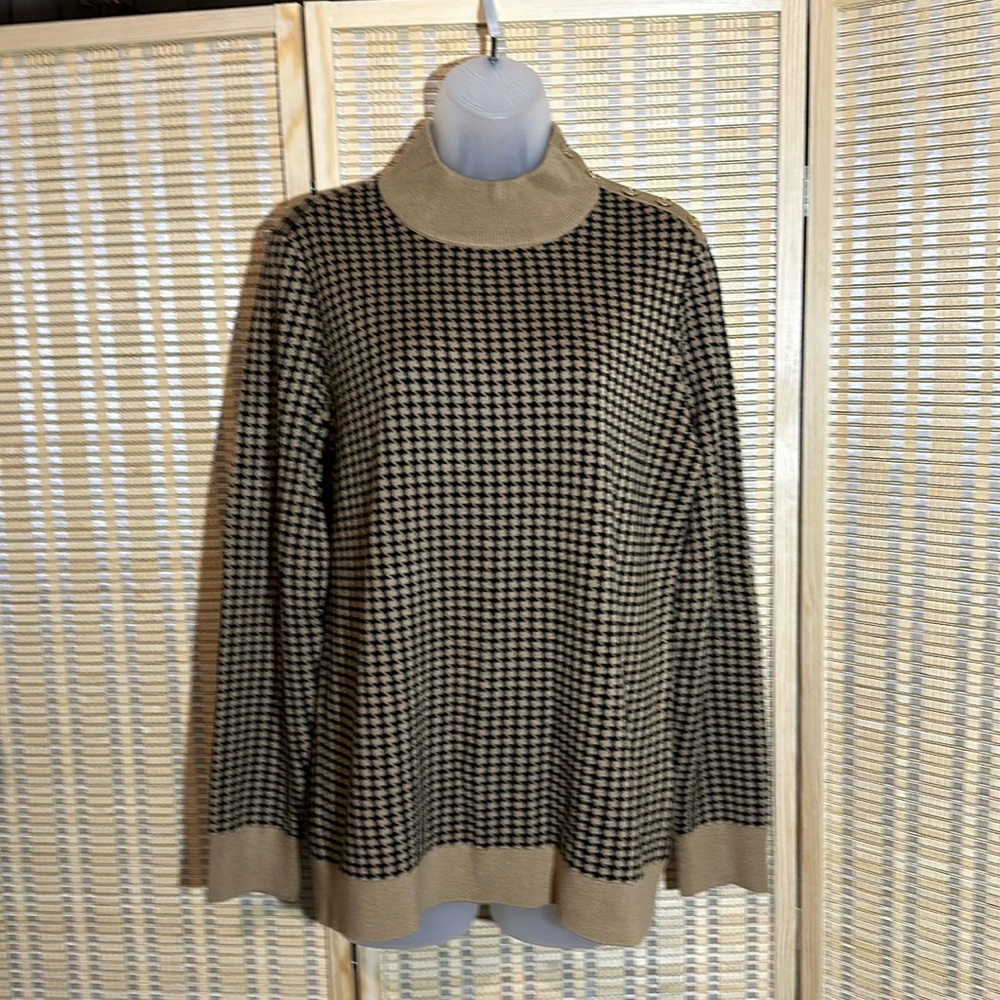 Calvin Klein Vintage 1990s Y2K Tan Brown Herringbone Checkered Sweater Medium